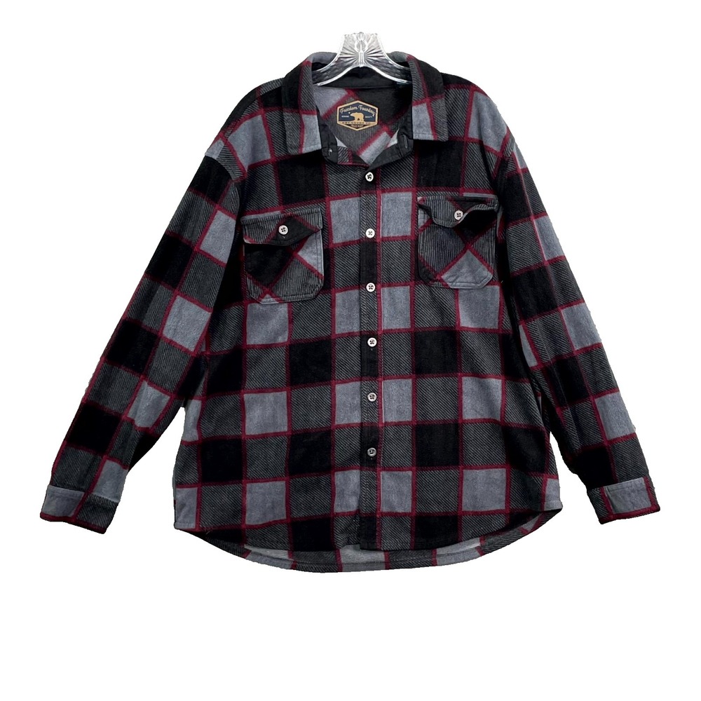 Freedom Foundry Plaid Flannel Shirt Mens 2XL Gray Buffalo Plaid Fleece Button Up